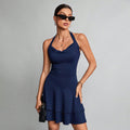 Women's Mini Dress Halter Neck Backless Double Tiered Ruffle 0