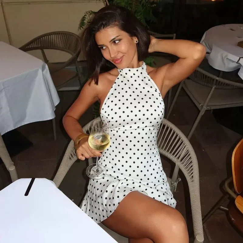 Women's Mini Dress Halter Polka Dot Sleeveless Bodycon Backless 0