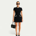 Women’s Mini Dress with Pearl Trim and Pocket Detailing 0