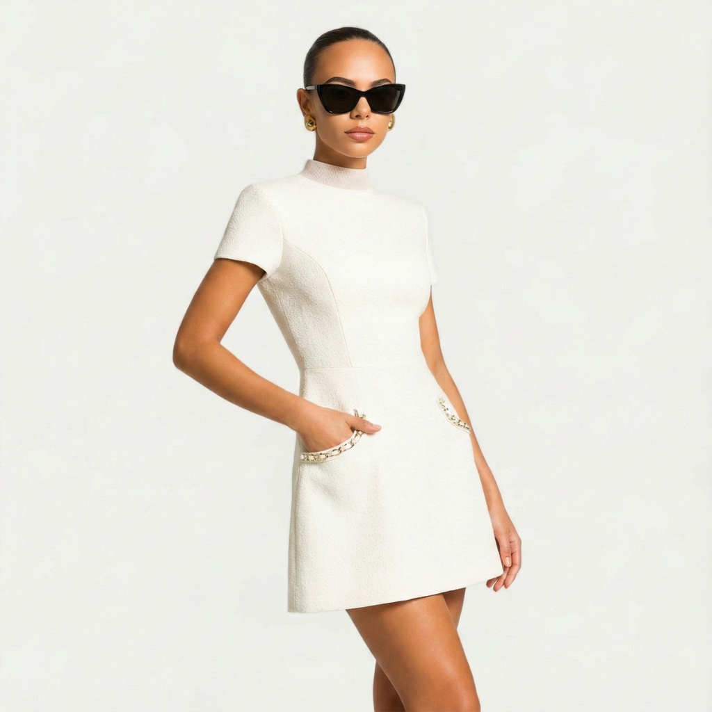 Women’s Mini Dress with Pearl Trim and Pocket Detailing 4