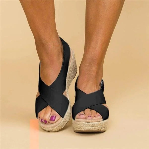 Women's Orthopedic Cross-Over Strap Espadrille Wedges - Slingback 0