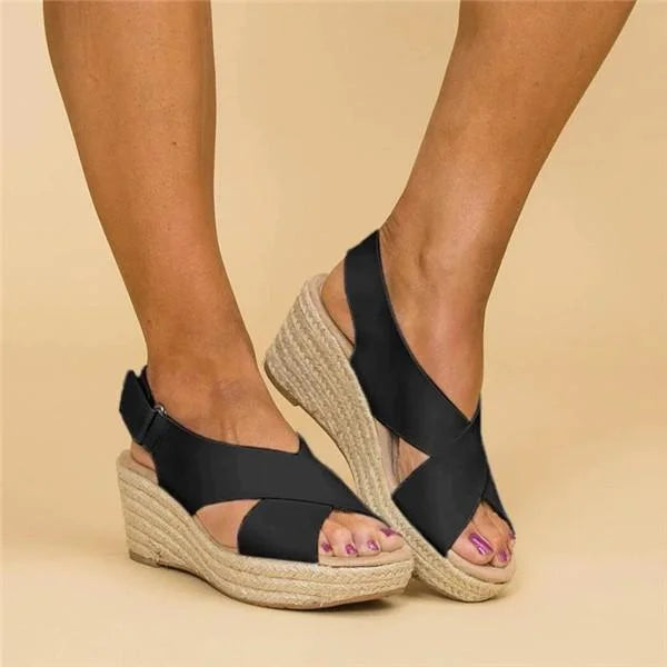 Women's Orthopedic Cross-Over Strap Espadrille Wedges - Slingback 5