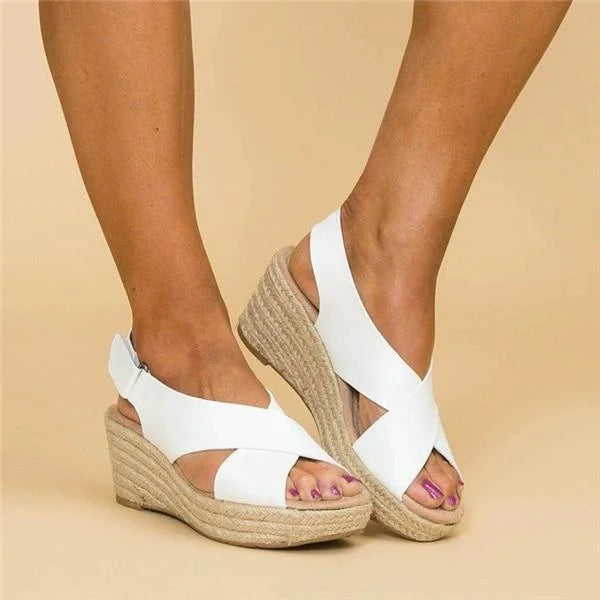 Women's Orthopedic Cross-Over Strap Espadrille Wedges - Slingback 7