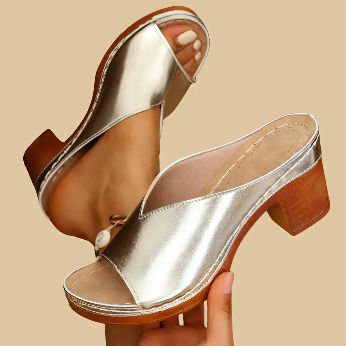 Women's Orthopedic Open Toe Block Heel Mules - Platform Sole 1