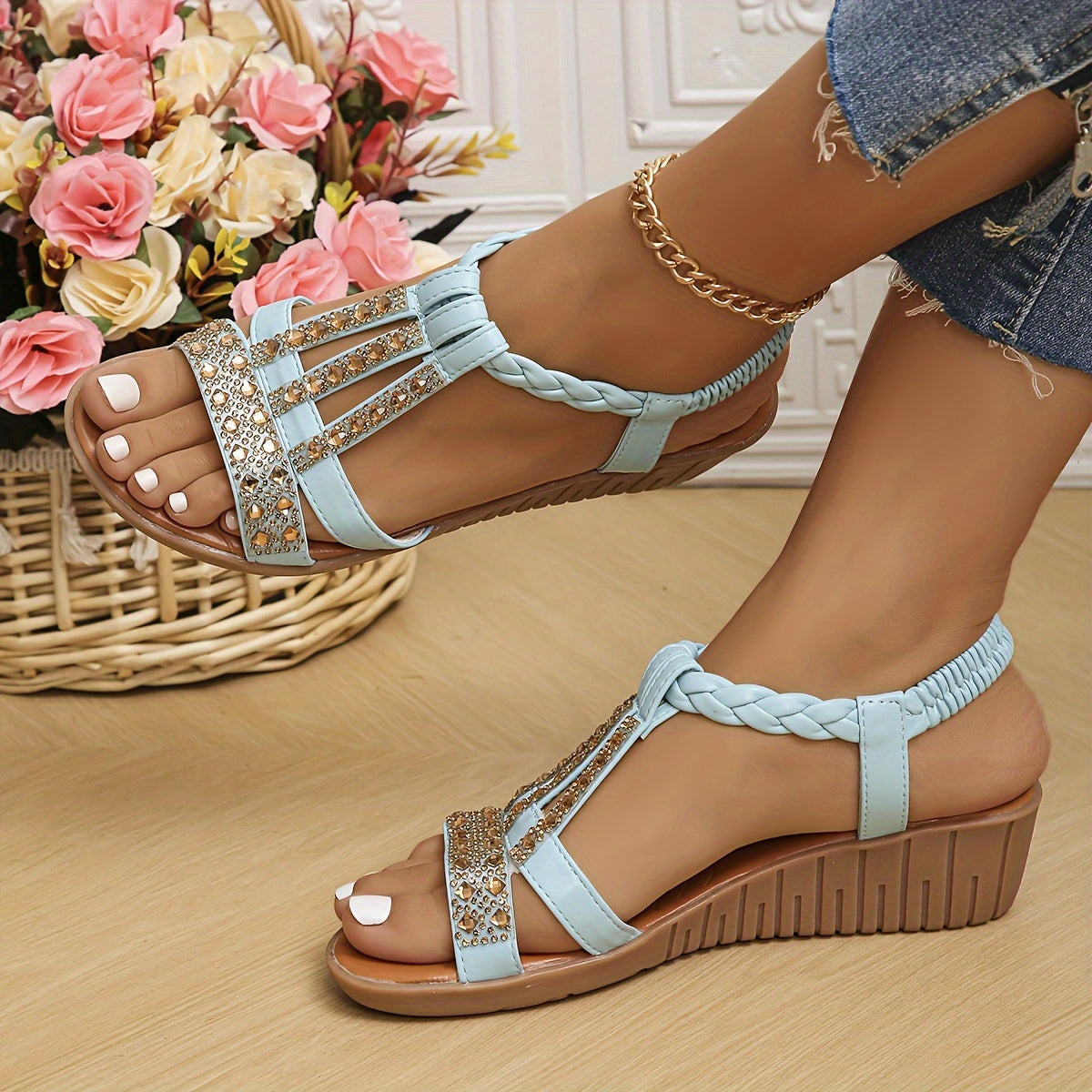 Women's Orthopedic T-Strap Wedge Sandals 8