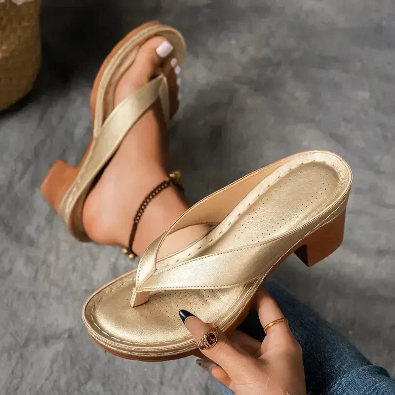 Women's Orthopedic Toe-Post Platform Sandals - Block Heels 4