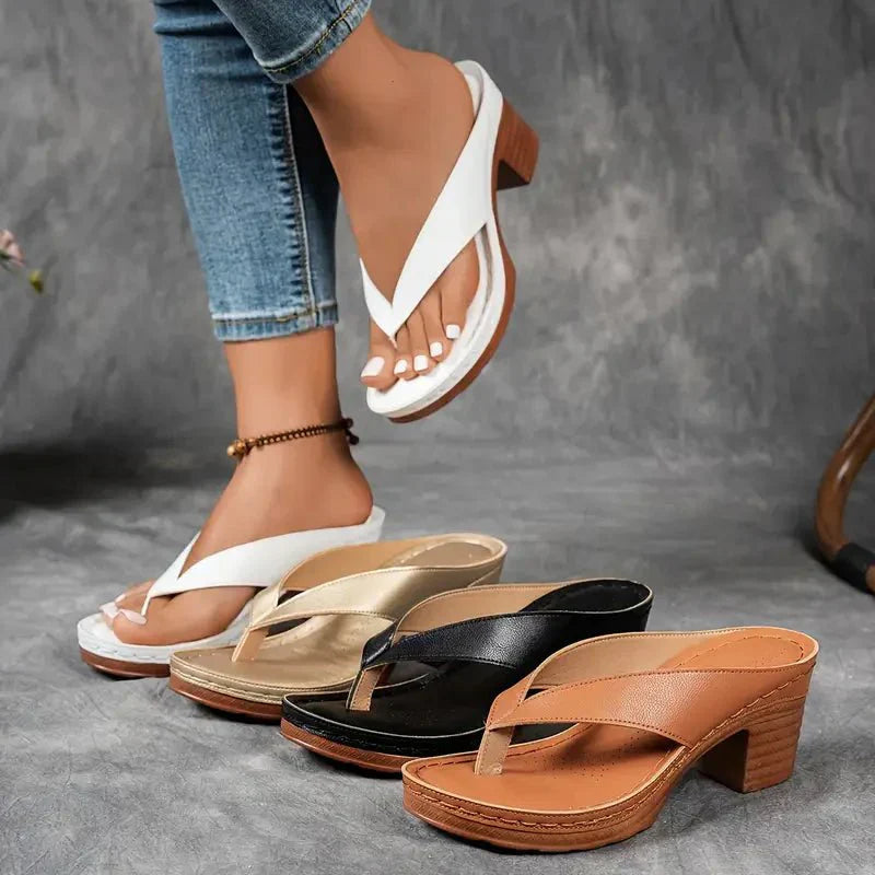 Women's Orthopedic Toe-Post Platform Sandals - Block Heels 8