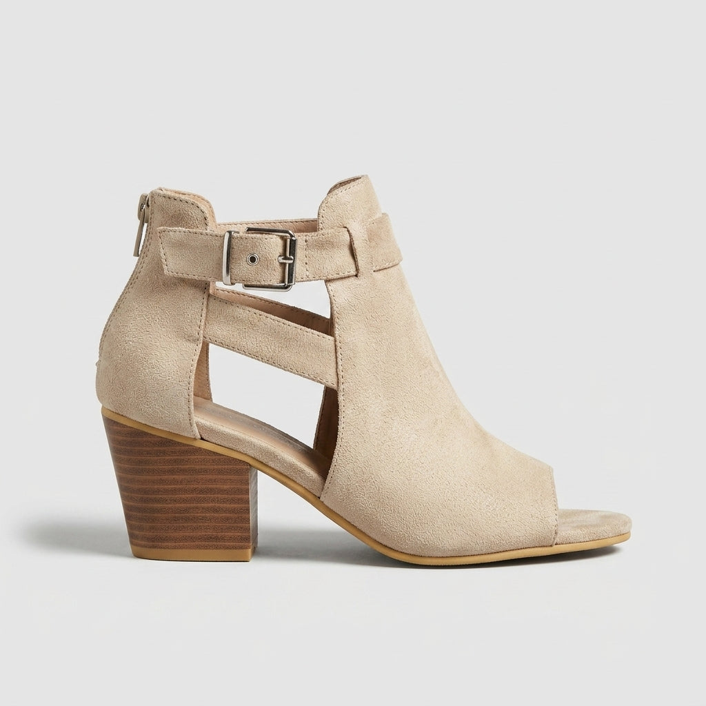 Women's Peep Toe Block Heel Sandals - Cut-Out Ankle Buckle Strap 0