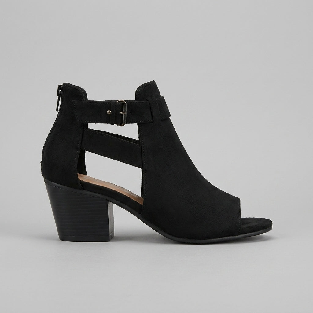 Women's Peep Toe Block Heel Sandals - Cut-Out Ankle Buckle Strap 1