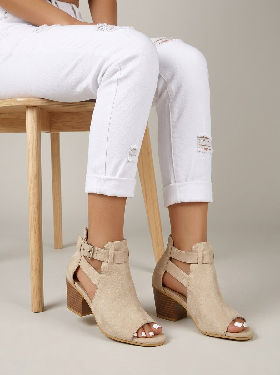 Women's Peep Toe Block Heel Sandals - Cut-Out Ankle Buckle Strap 2