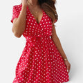 Women's Polka Dot Wrap Short Sleeve Mini Dress 0