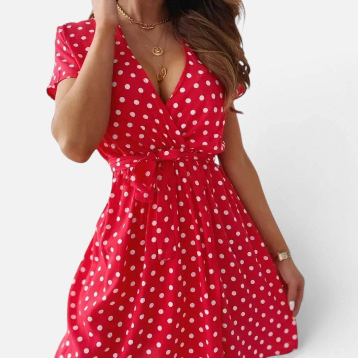 Women's Polka Dot Wrap Short Sleeve Mini Dress 0