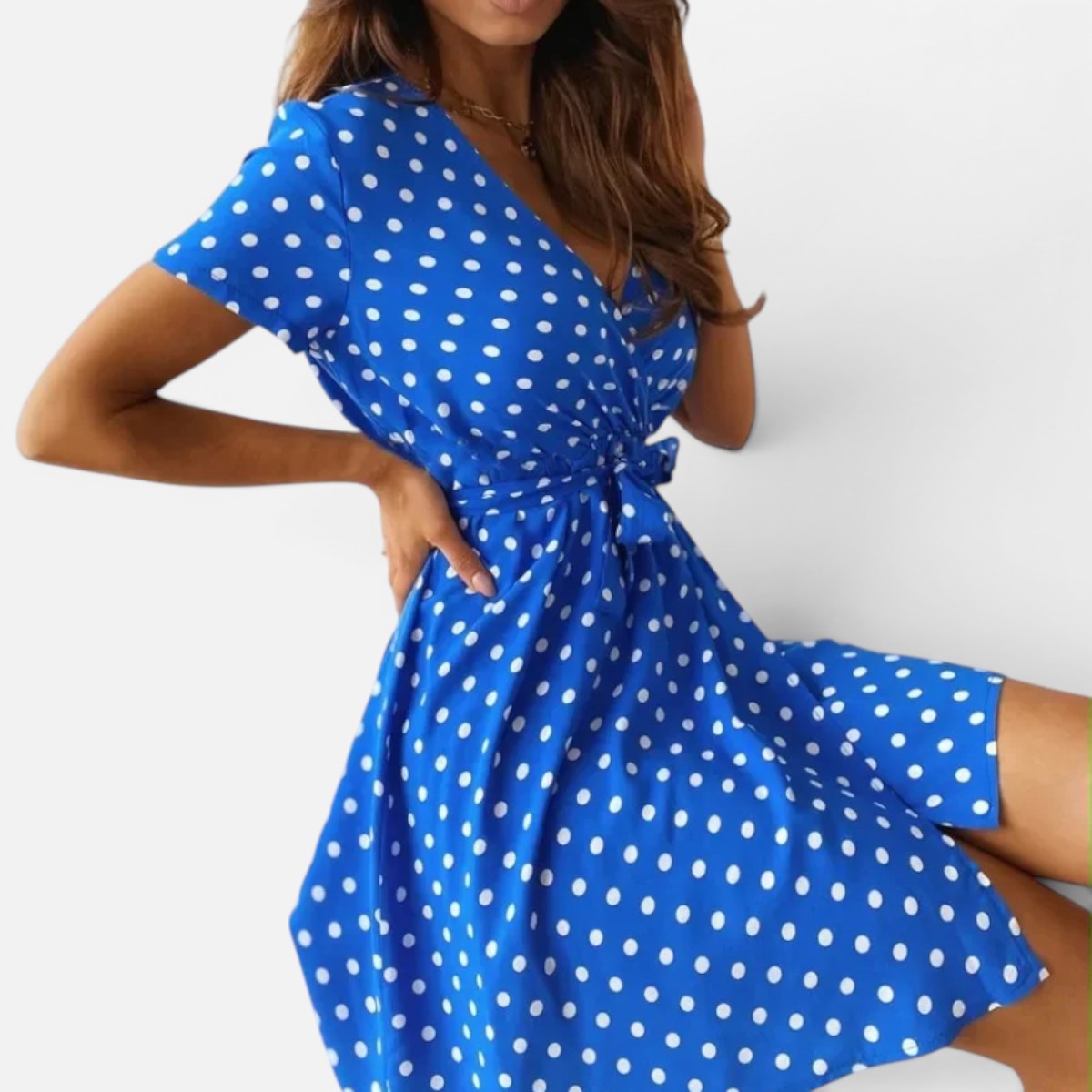 Women's Polka Dot Wrap Short Sleeve Mini Dress 2