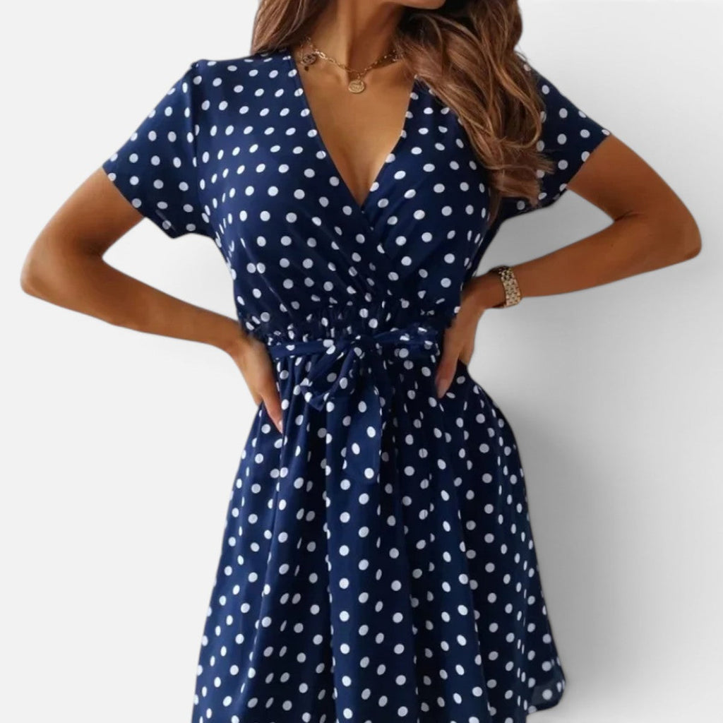 Women's Polka Dot Wrap Short Sleeve Mini Dress 3