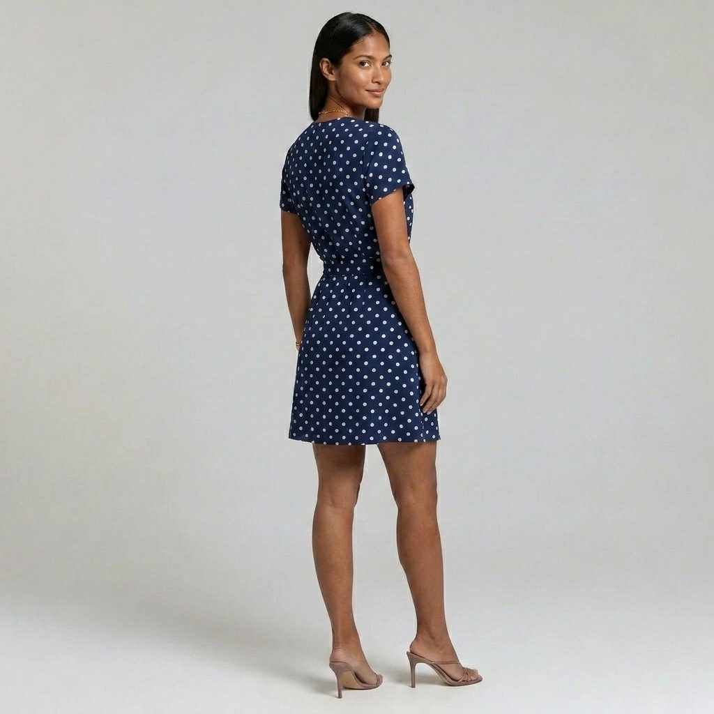 Women's Polka Dot Wrap Short Sleeve Mini Dress 5