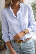 Women's Ruffle Detail Button Front Long Sleeve Blouse 0