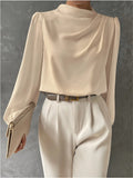 Women's Satin Cowl Neck Blouse Relaxed Fit 0