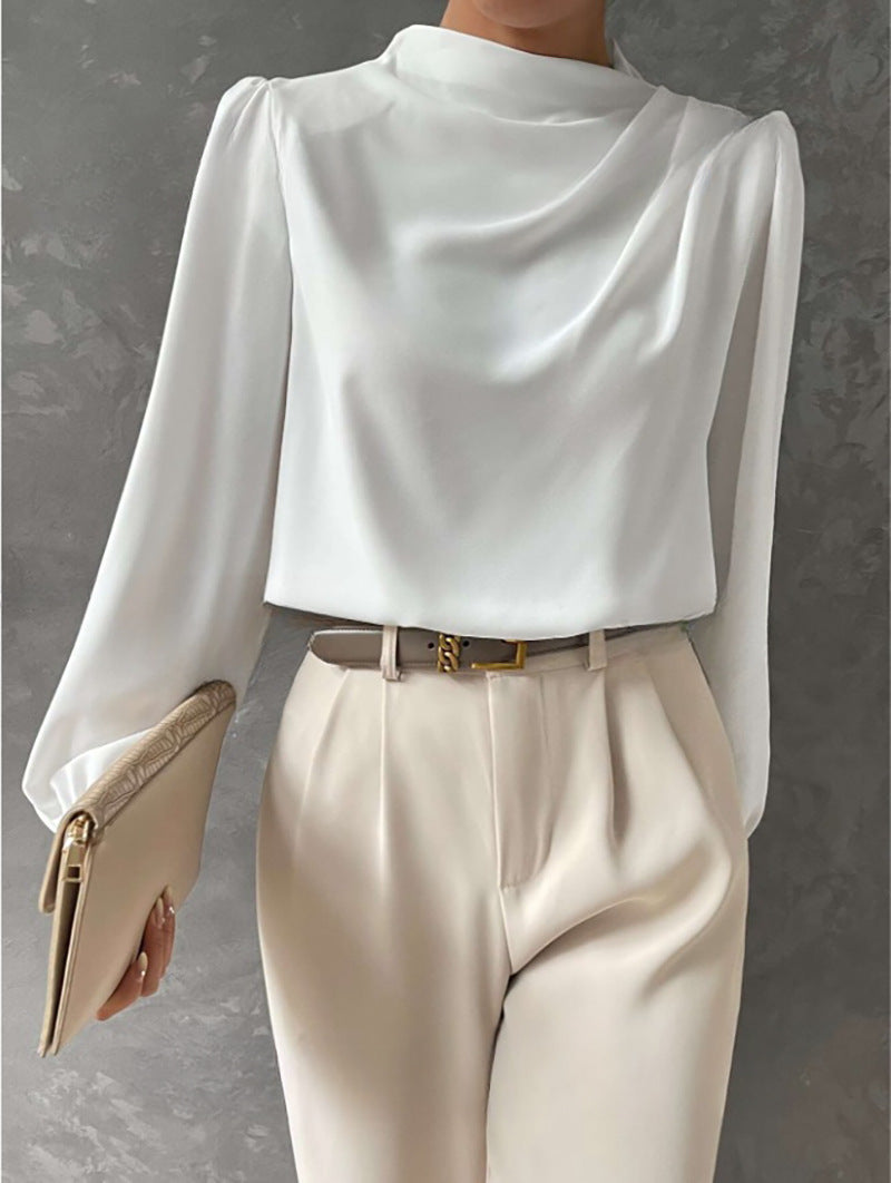 Women's Satin Cowl Neck Blouse Relaxed Fit 1