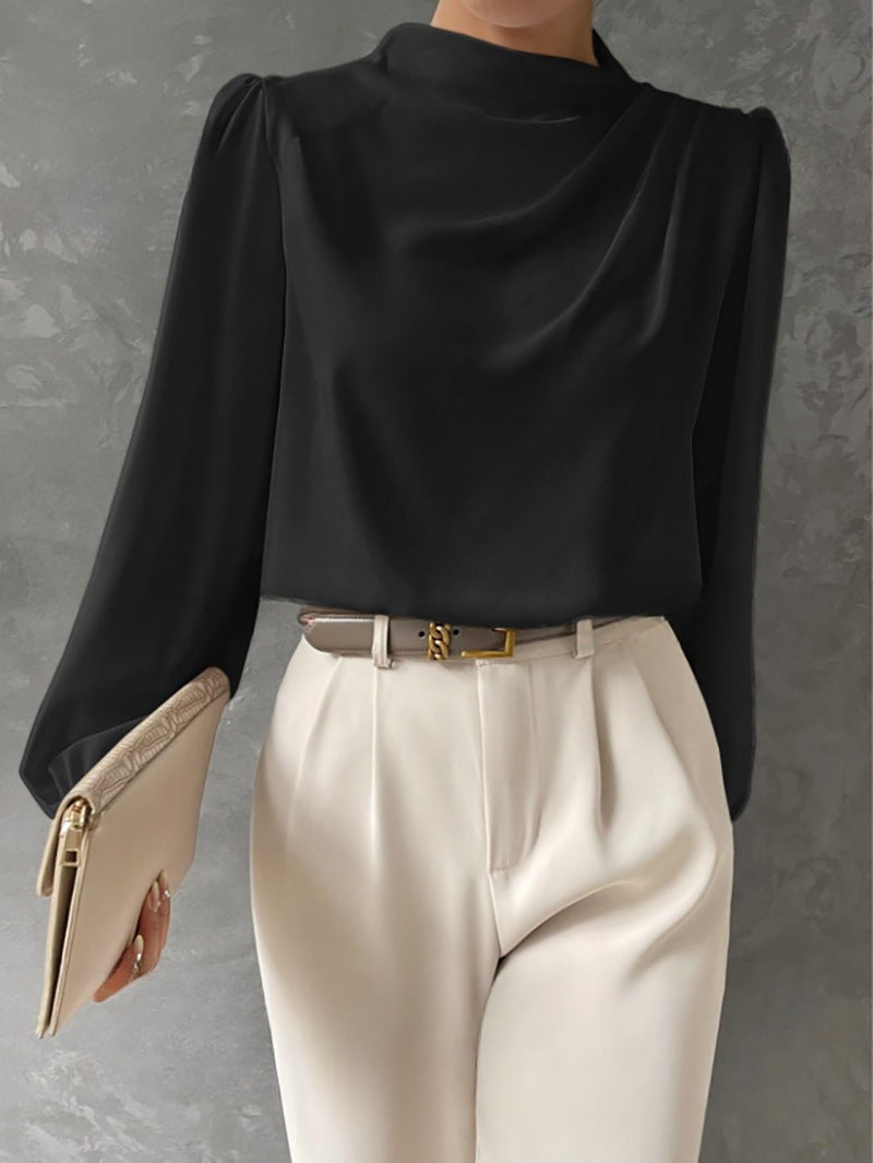 Women's Satin Cowl Neck Blouse Relaxed Fit 2