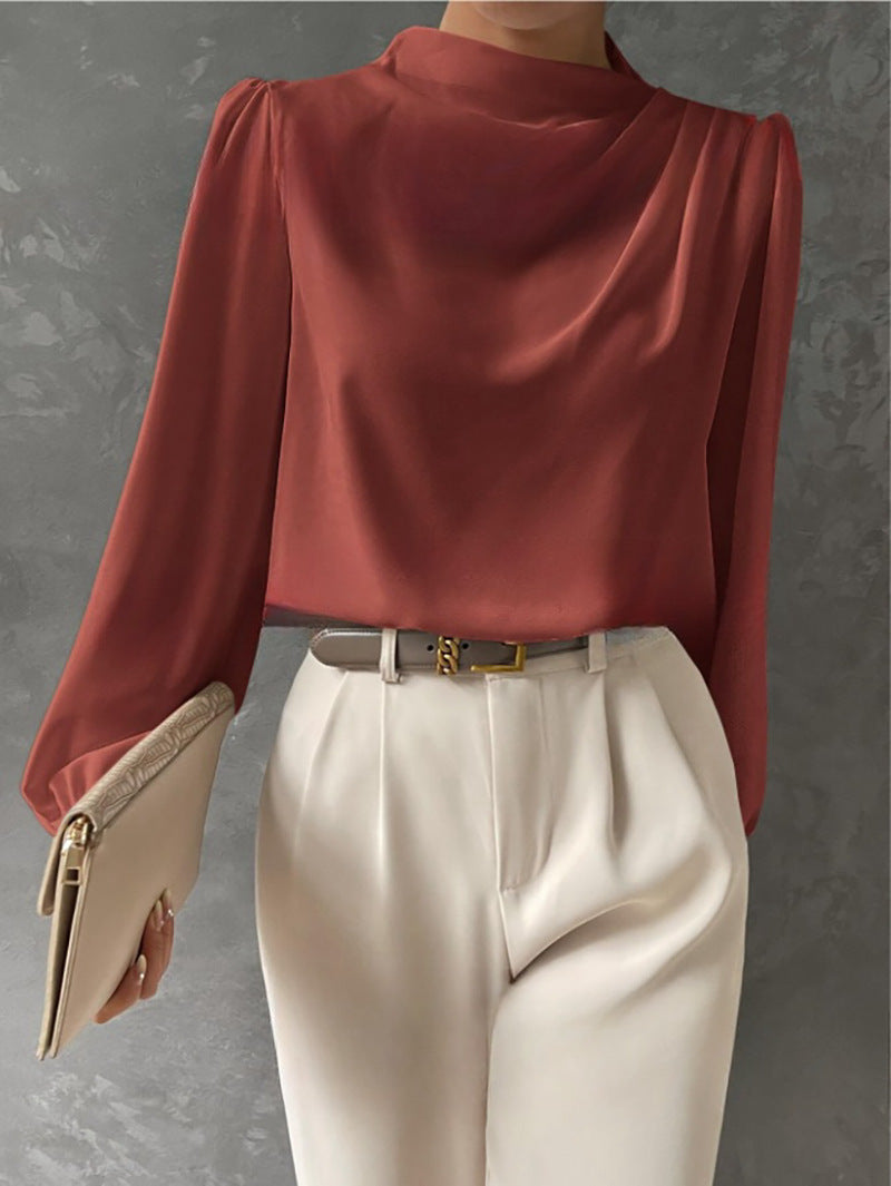 Women's Satin Cowl Neck Blouse Relaxed Fit 3