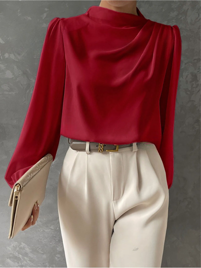 Women's Satin Cowl Neck Blouse Relaxed Fit 4