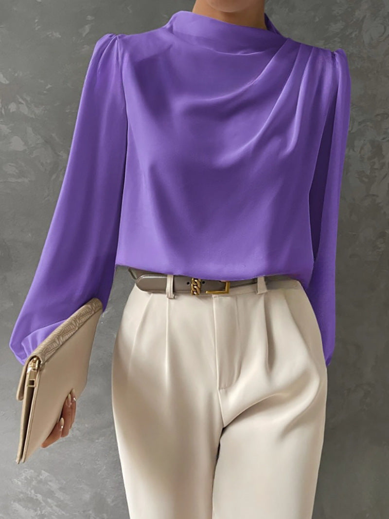 Women's Satin Cowl Neck Blouse Relaxed Fit 5