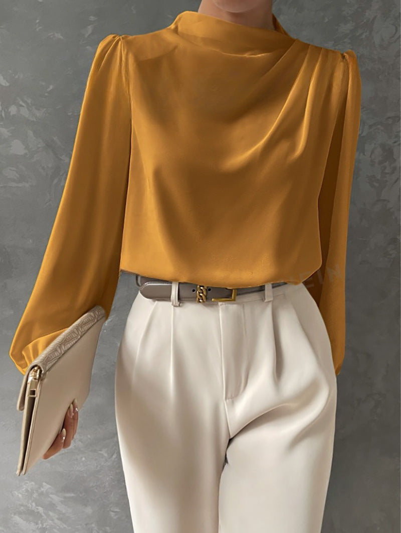 Women's Satin Cowl Neck Blouse Relaxed Fit 6