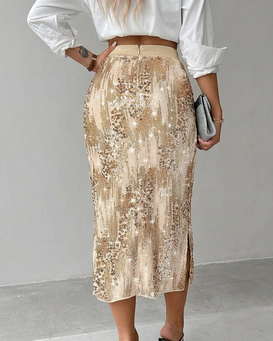 Women's Sequin Embellished High Waisted Midi Pencil Skirt 2