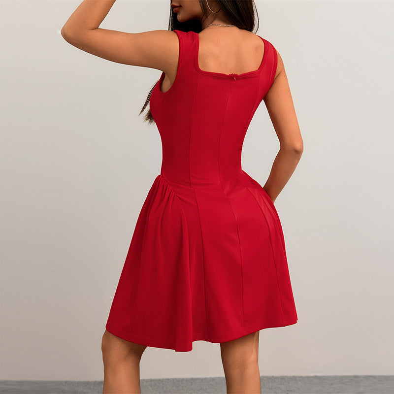 Women's Square Neck Fit-and-Flare Mini Dress with Wide Straps 3