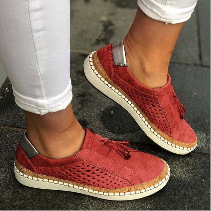 Women's Suede Perforated Tassel Slip-On Comfortable Sandals 2