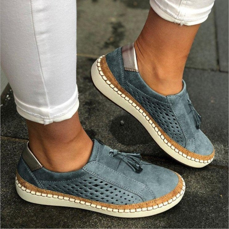 Women's Suede Perforated Tassel Slip-On Comfortable Sandals 3