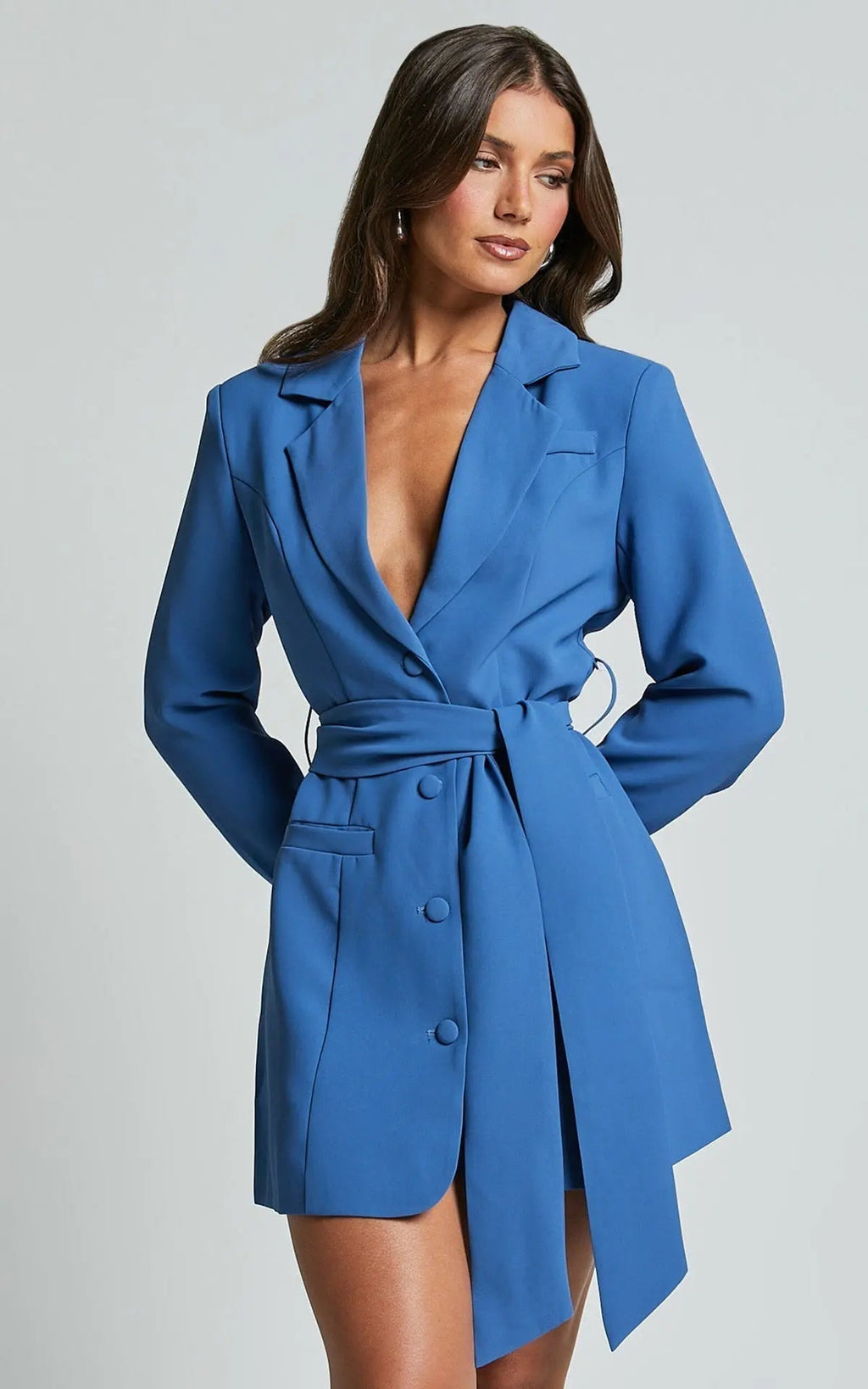 Women’s Tailored Blazer Dress with Waist Belt – Structured Mini Silhouette 2