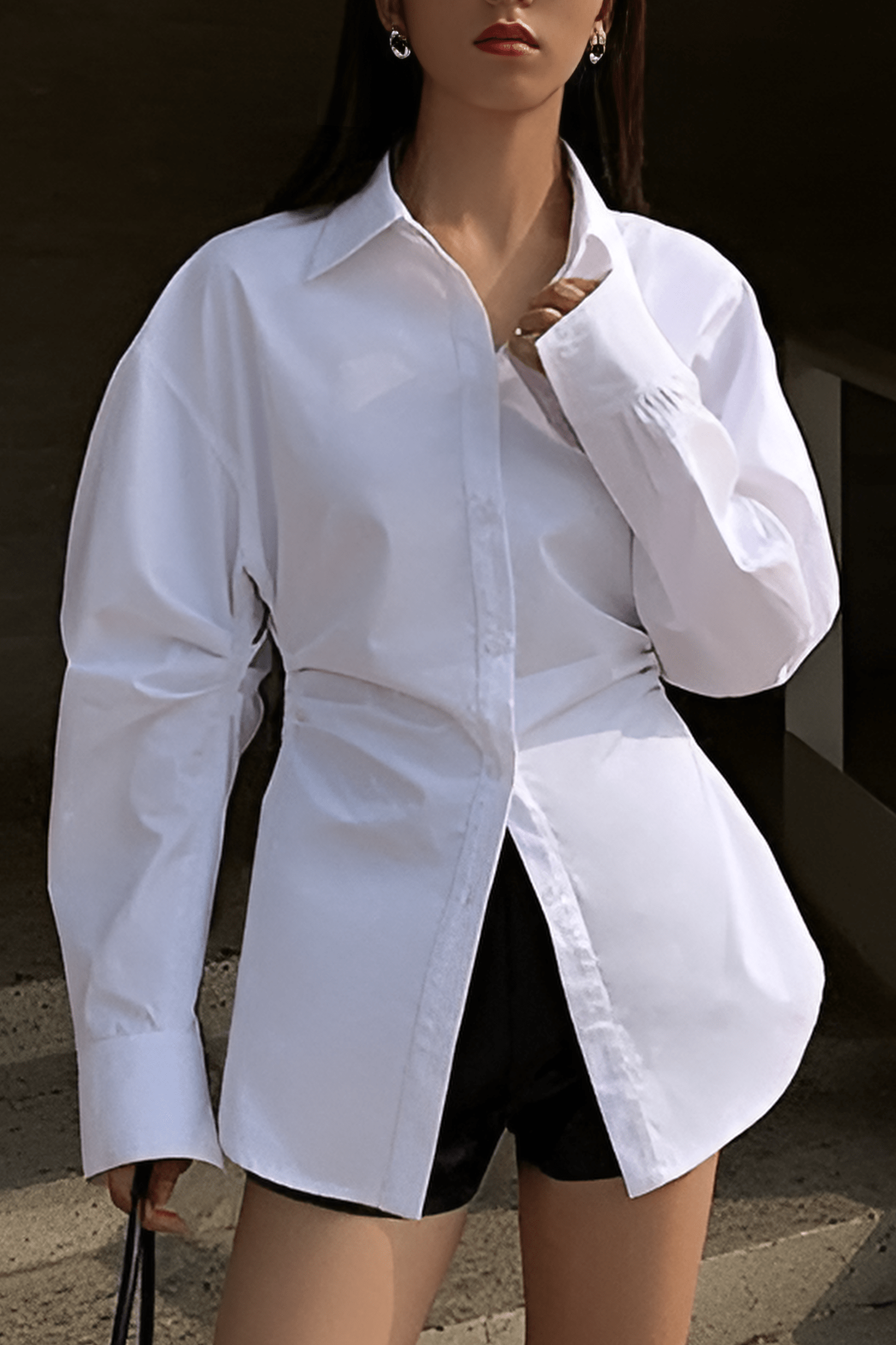Women’s Tailored Long Sleeve Blouse with Defined Waist and Classic Collar 0