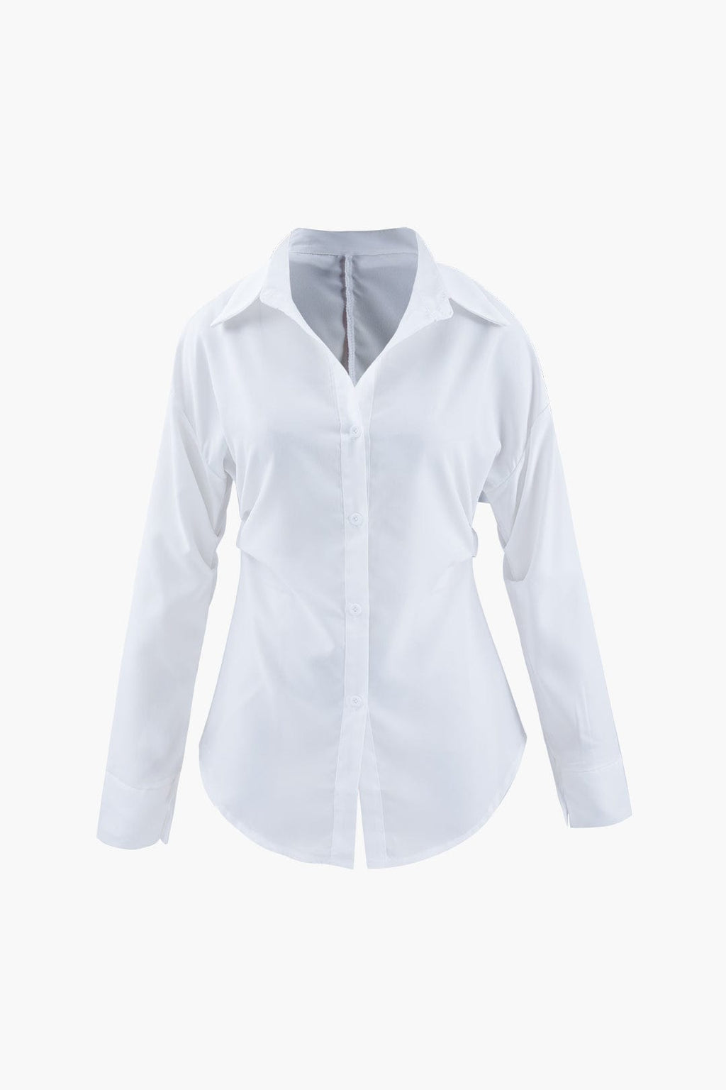 Women’s Tailored Long Sleeve Blouse with Defined Waist and Classic Collar 1