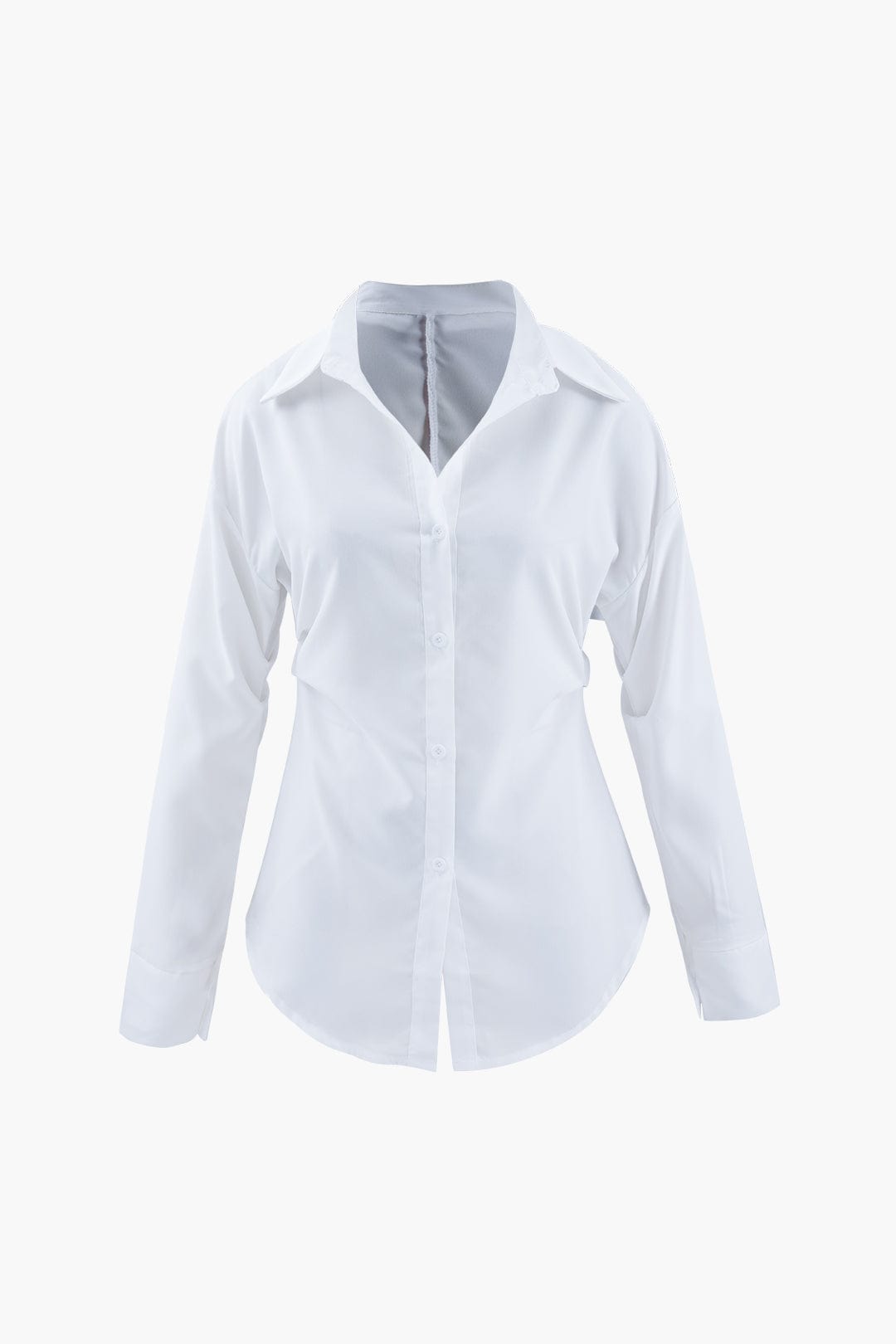 Women’s Tailored Long Sleeve Blouse with Defined Waist and Classic Collar 1