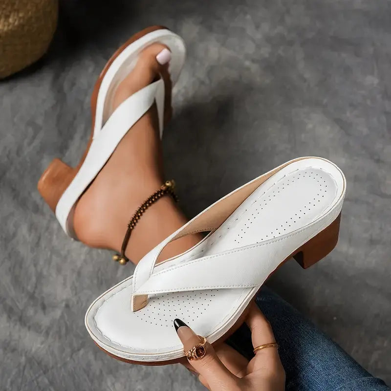 Women's Thong Platform Block Heels - V-Strap Toe Post Sandals 3