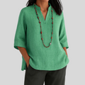 Women's Three Quarter Sleeve V-Neck Tunic Blouse - Side Slits 0