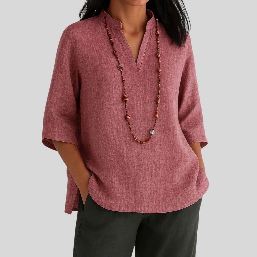 Women's Three Quarter Sleeve V-Neck Tunic Blouse - Side Slits 3