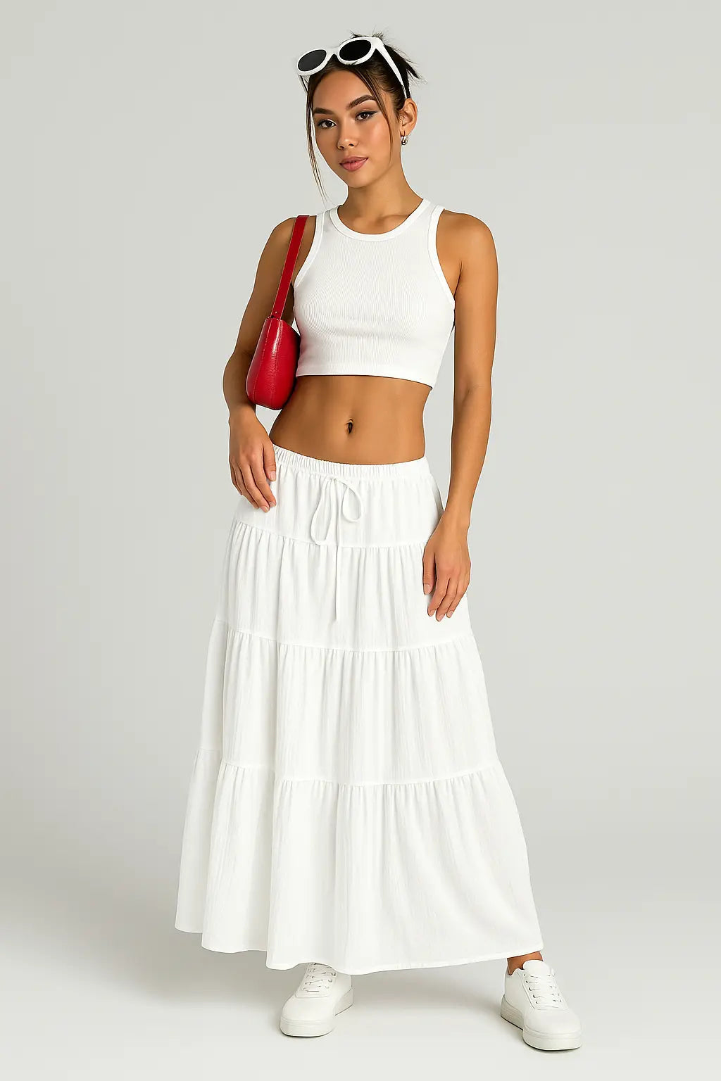 Women's Tiered Maxi Skirt - Drawstring Elastic Waist Ruffled 1