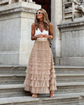 Women's Tiered Tulle Maxi Skirt - Elasticated High Waist and Multi-Layer Ruffles 0