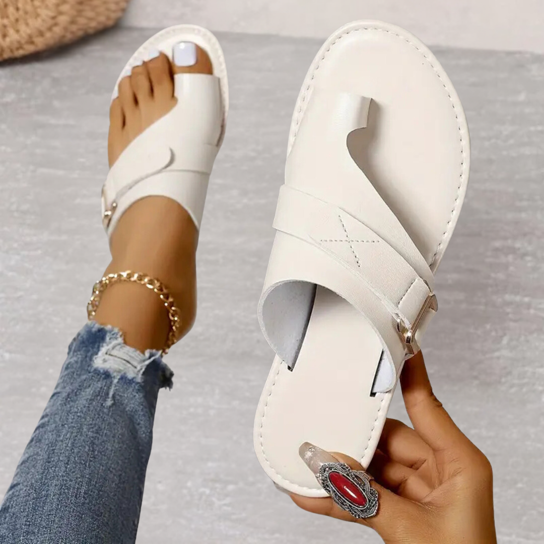 Women's Toe Loop Sandals - Ankle Strap - Flat Sole 0
