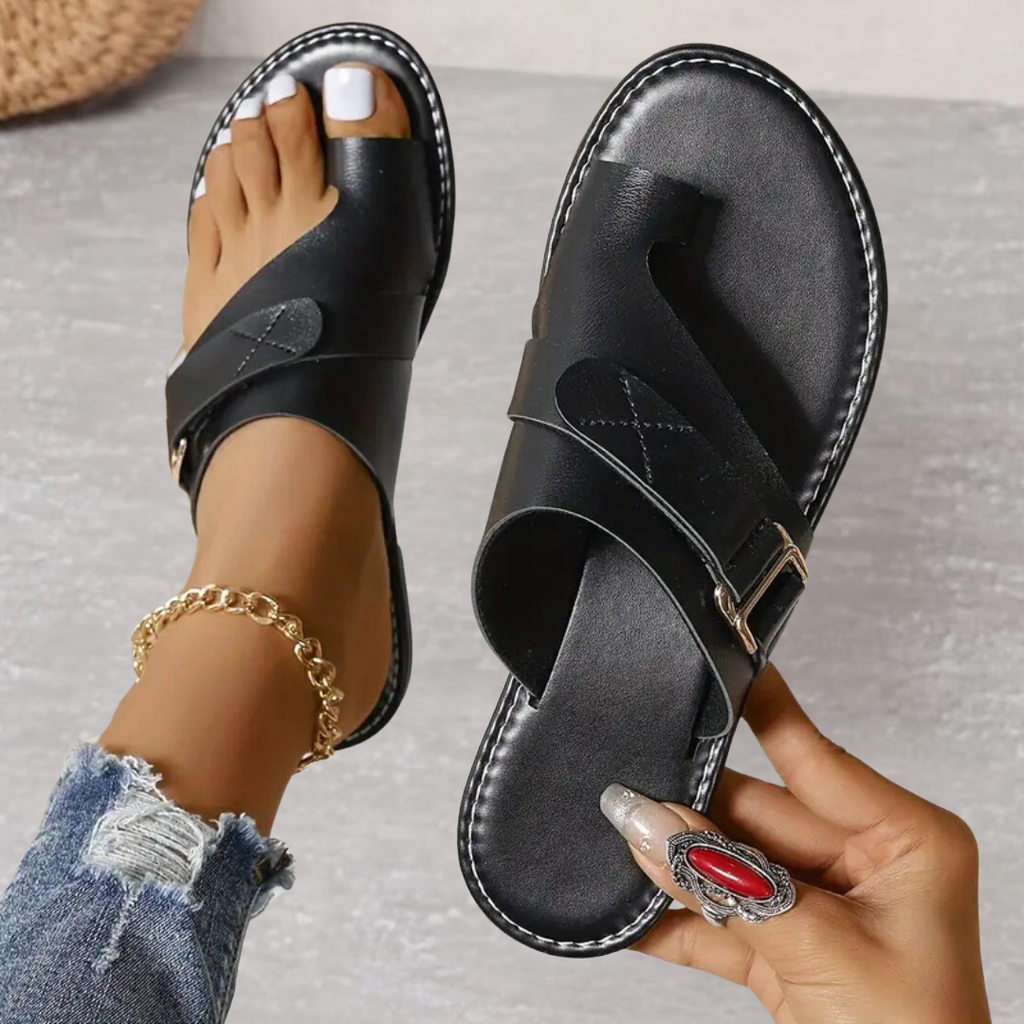 Women's Toe Loop Sandals - Ankle Strap - Flat Sole 1