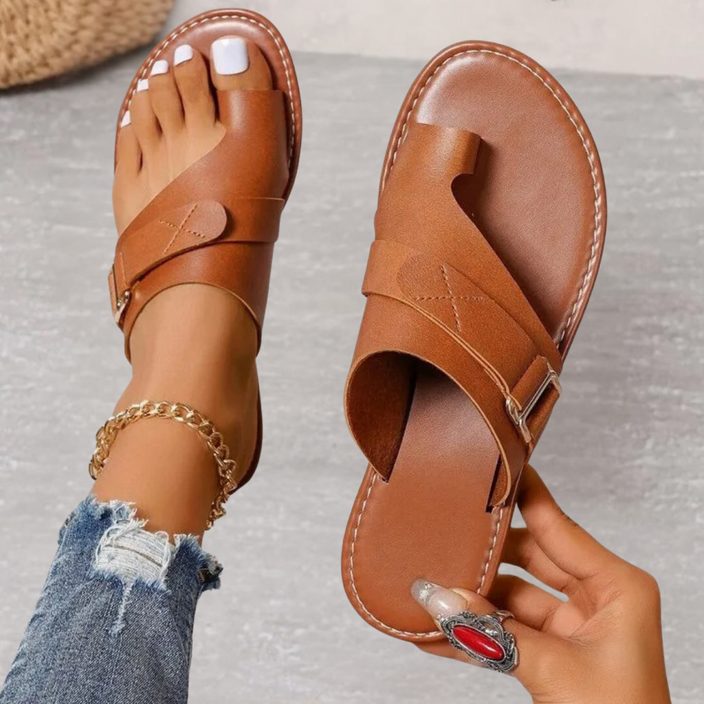 Women's Toe Loop Sandals - Ankle Strap - Flat Sole 2