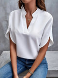 Women's V-Neck Blouse - Flutter Sleeves - Collar Detail - Relaxed 0