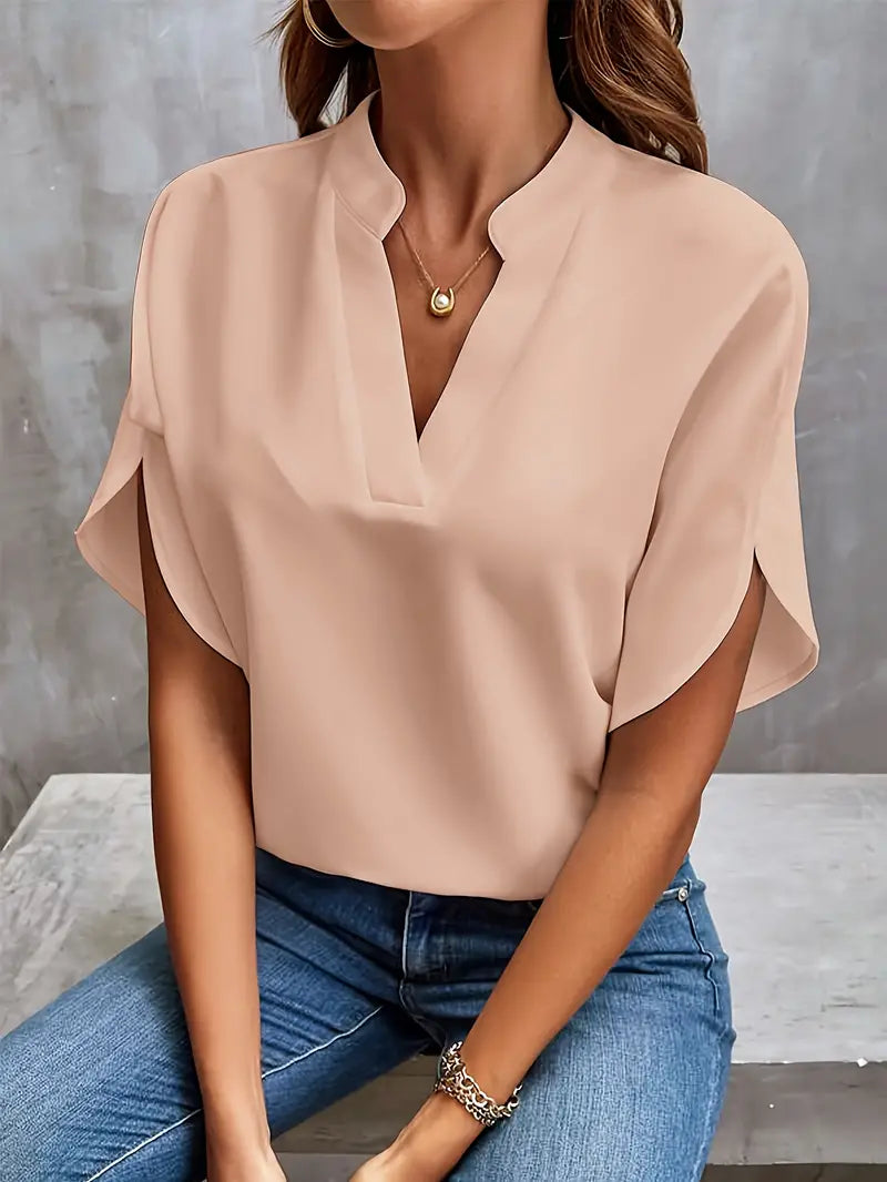 Women's V-Neck Blouse - Flutter Sleeves - Collar Detail - Relaxed 3