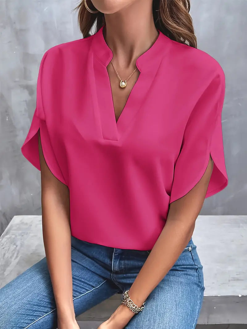 Women's V-Neck Blouse - Flutter Sleeves - Collar Detail - Relaxed 4