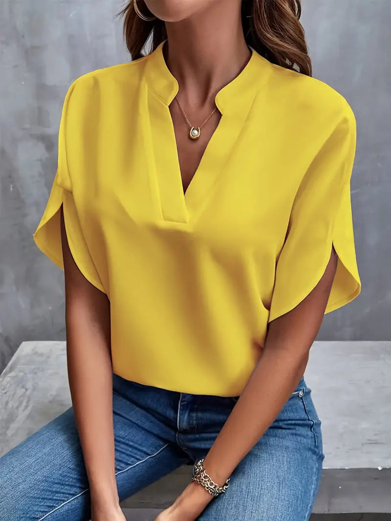 Women's V-Neck Blouse - Flutter Sleeves - Collar Detail - Relaxed 5