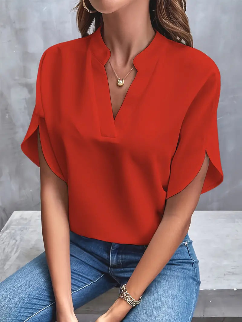 Women's V-Neck Blouse - Flutter Sleeves - Collar Detail - Relaxed 6