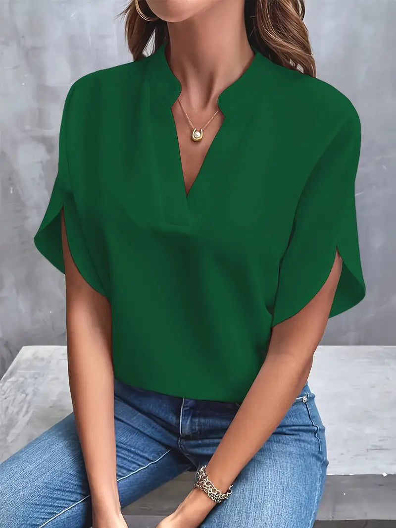 Women's V-Neck Blouse - Flutter Sleeves - Collar Detail - Relaxed 7