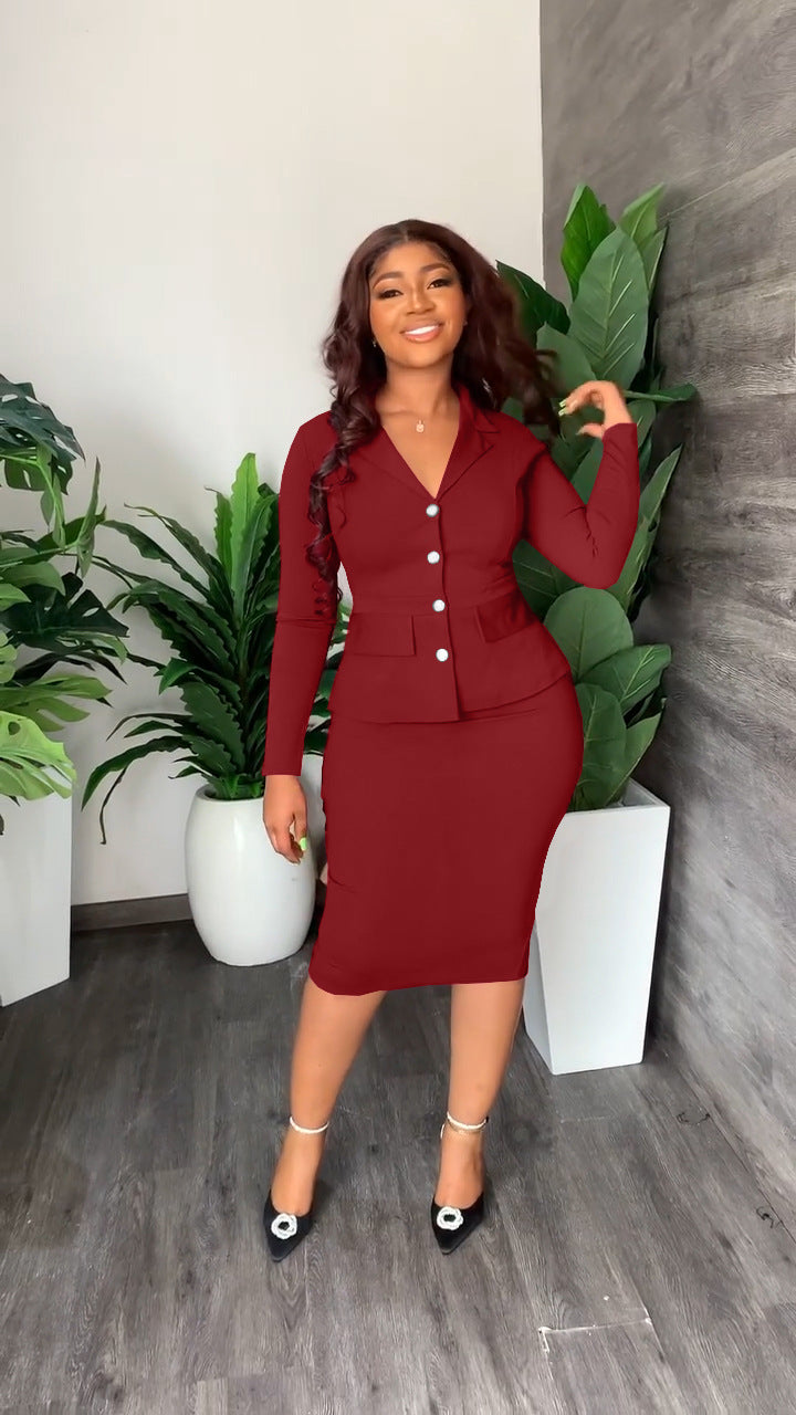Women's V-Neck Button Front Blazer - Pencil Skirt Two Piece Set 3
